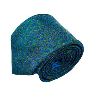 J Michaels Green Blue Geometric Patterned Pure Silk Mens Tie 3.25 in NWOT